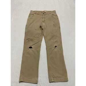 Carhartt Relaxed Fit Lined Carpenter Pants Mens 32x28‎ Distressed Ripped Khaki